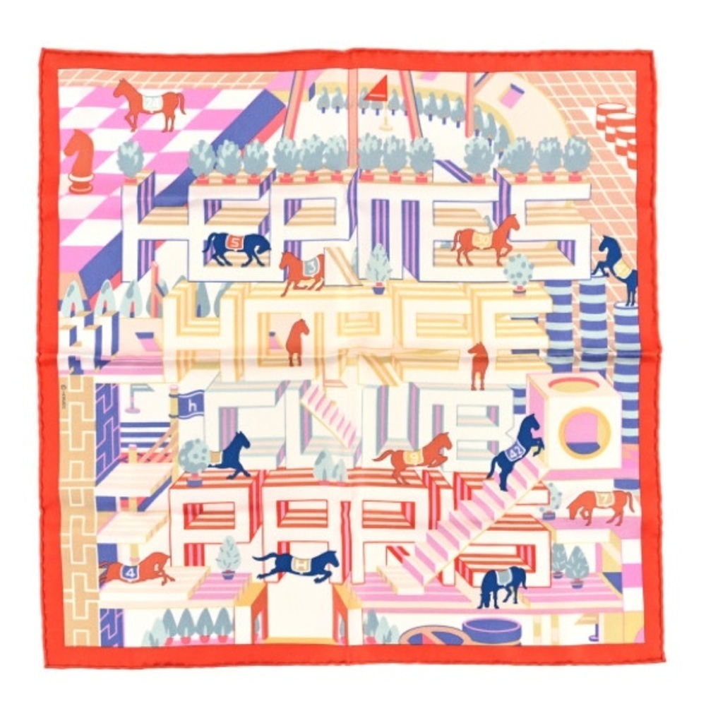 NEW NWT Hermes Silk Gavroche Horse Club Detail Scarf 45 Corail Rose Bleu